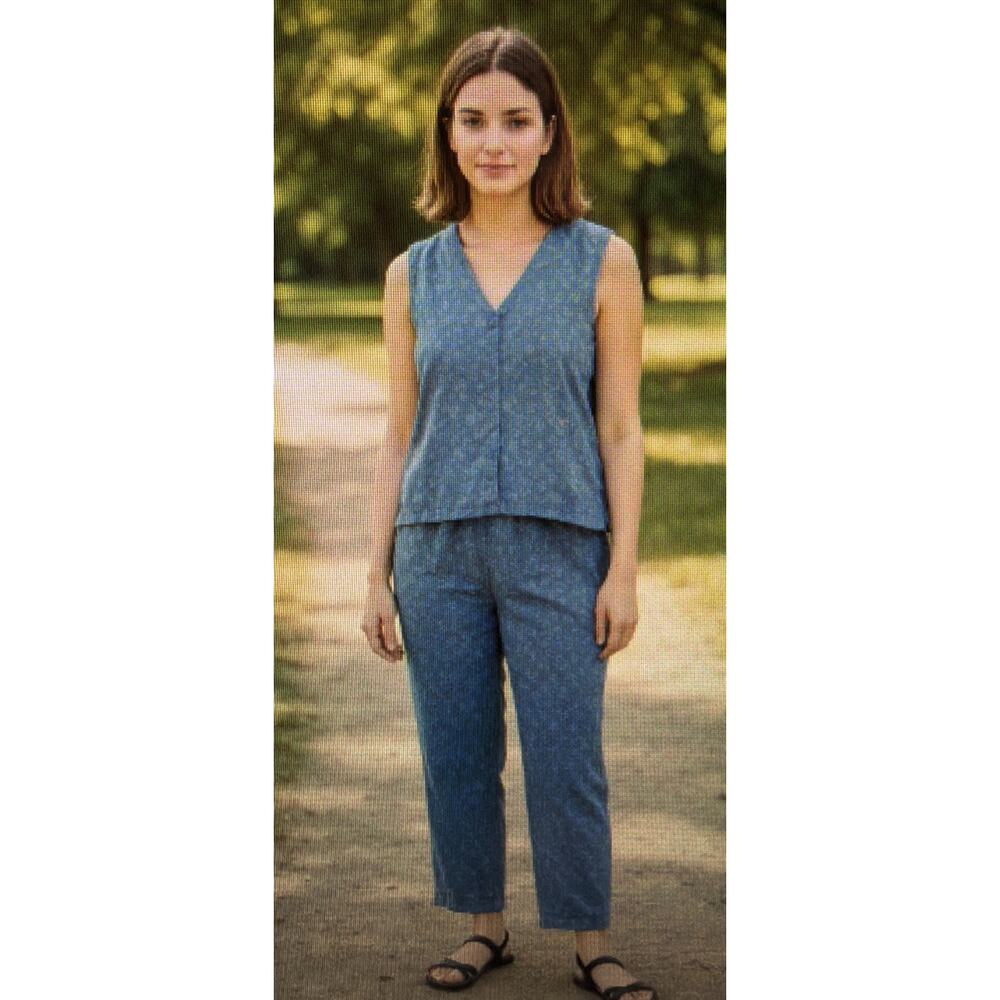 Talbots Womens medium 8 Linen pants set vest vintage textured blue Y2k 80's